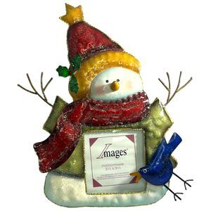 Holiday Snowman Photo Frame, Stand Up, Holds 3.5x3.5 Images, Bluebird, 3D Metal